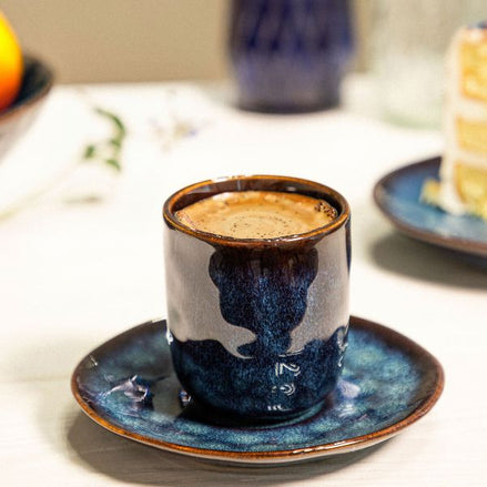 Kubek do espresso ze spodkiem z kamionki 80 ml | HOMLA